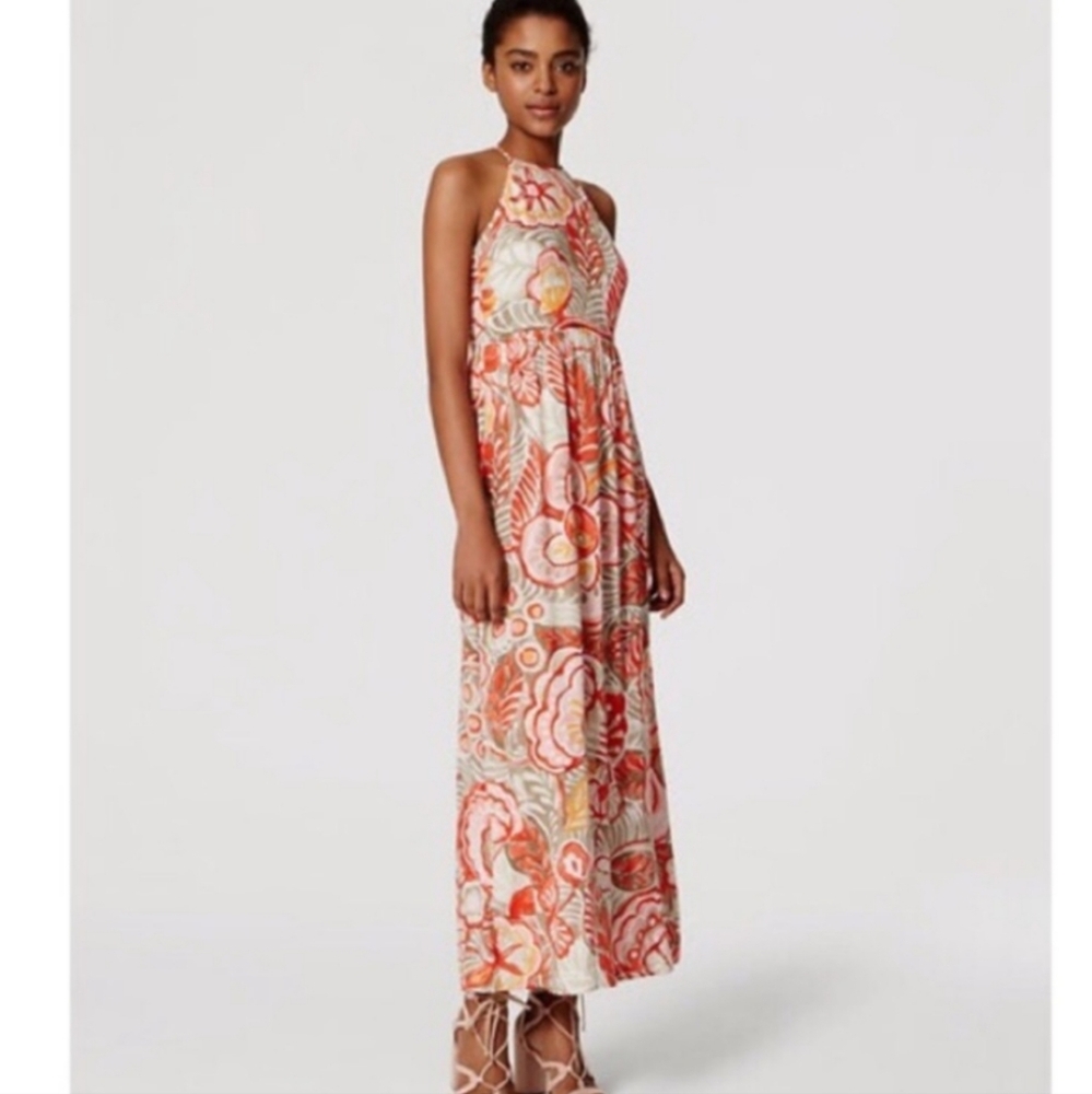 LOFT Orange and Cream Maxi Dress